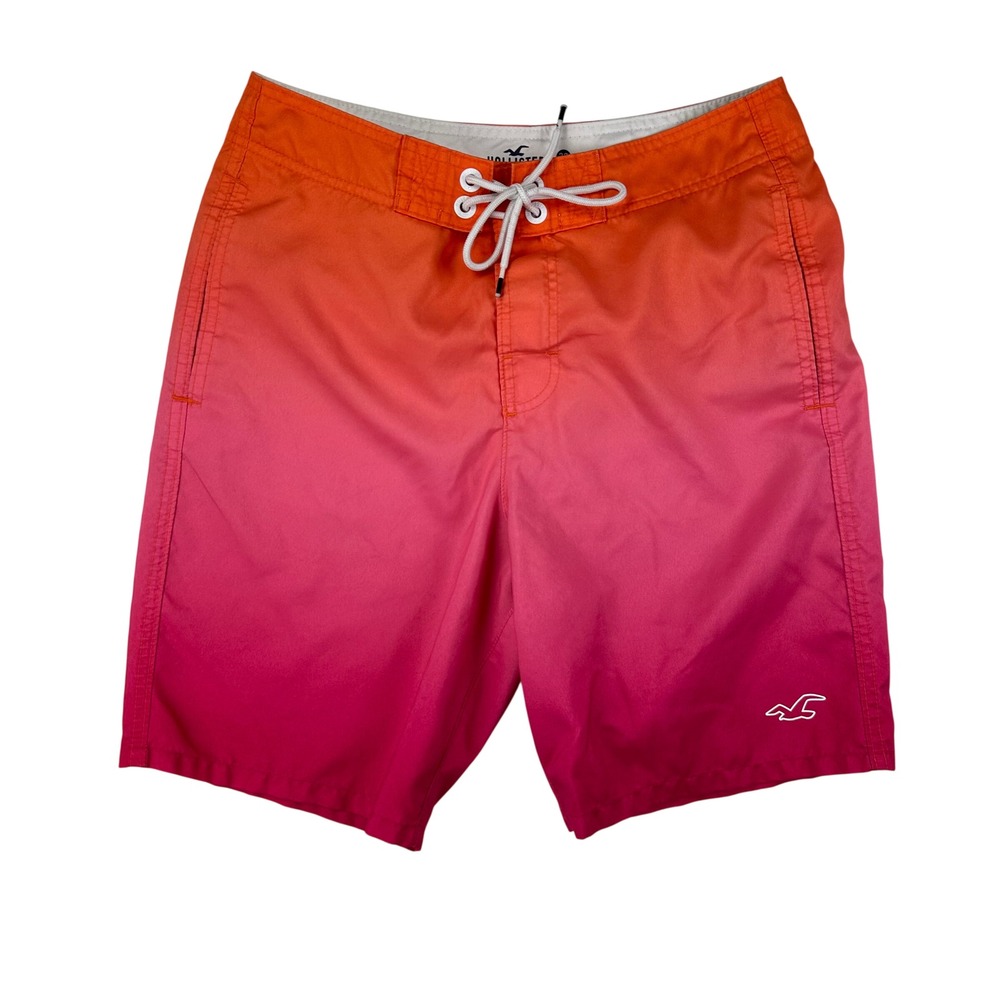 Y2K Hollister Board Shorts Mens 30 Orange Pink Ombre Swim Trunk Sunset Fade Surf